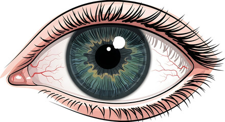 Eye Illustration with Blue Iris and Detailed Eyelashes Close Up