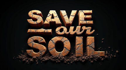 A striking visual emphasizing the need to protect our soil, featuring the words save our soil in a textured, earthinspired design, set against a dark background to amplify the message