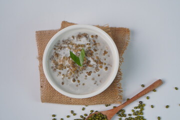 Traditional Indonesian mung bean porridge dessert with coconut milk