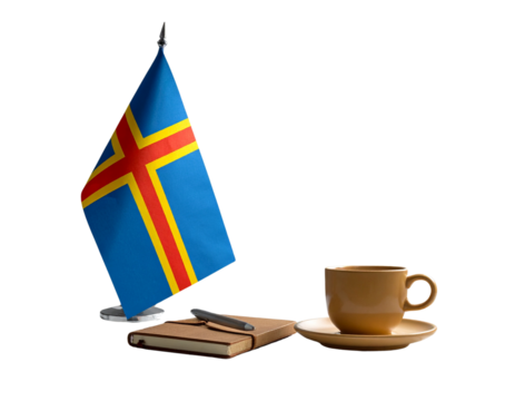 Åland Islands Flag with Coffee Cup and Notebook 