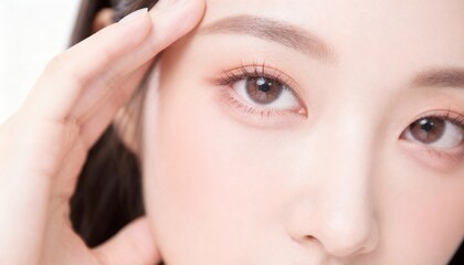 顔に手を添える女性の目元のアップ