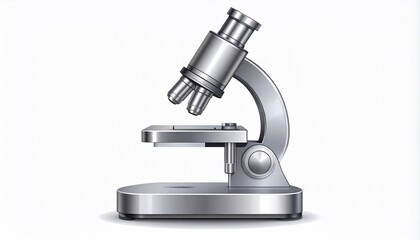 Realistic Illustration of a Shiny Silver Microscope on a Clean White Background