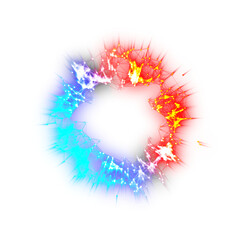 Colorful Ring Frame of Chaotic Grid of Particles, Dots, and Lines. Fire and Ice Elements, Circular Weave of Geometric Shapes, PNG Format, Ideal for Logos, Advertising, Promotions, Presentations