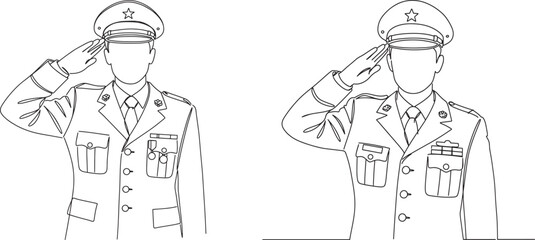 Fototapeta premium Line Art Illustration of Saluting Military Personnel in Uniforms