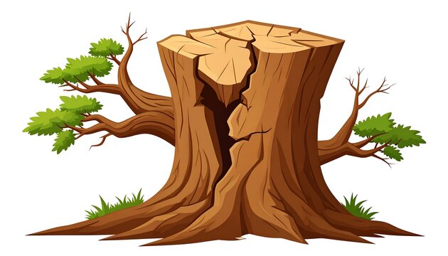 Cartoon tree stump with a large crack