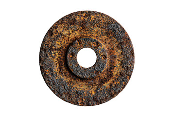 a rusty metal object with a hole in the middle