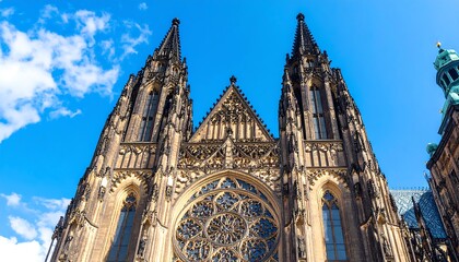 Obraz premium Gothic cathedral facade under a vivid blue sky