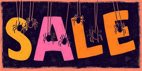 Fototapeta premium Paper cutout Halloween sale poster, playful black pink orange