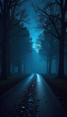 Fototapeta premium A shadowy, mysterious night scene featuring deep blacks and inky blues, perfect for adding a dramatic, moody feel to your project , depth, void, intense