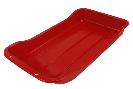 Red plastic sled on transparent background waiting for winter fun