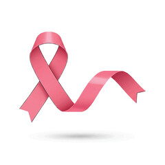 Pink ribbon symbolizing Breast Cancer Awareness Month on a clean white background with subtle shadow