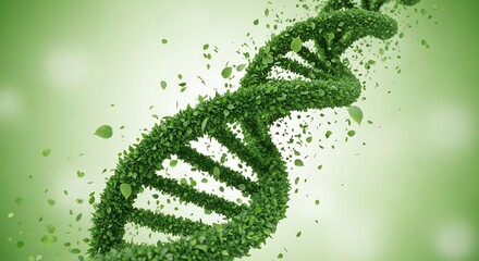 Green DNA strand made of leaves for eco-friendly science concepts and sustainable biotechnology research