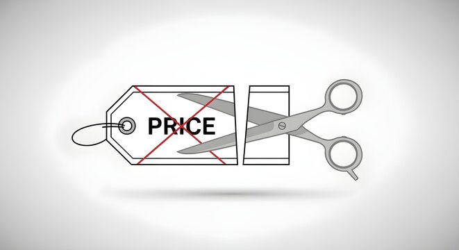 Broken Price Tag Illustration  Tag cut in half with scissors, concept of rejecting price obsession.