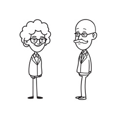Old people black and white illustration vector image simple minimalist artwork design template