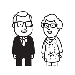 Old people black and white illustration vector image simple minimalist artwork design template
