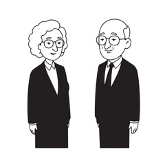 Old people black and white illustration vector image simple minimalist artwork design template