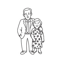 Old people black and white illustration vector image simple minimalist artwork design template