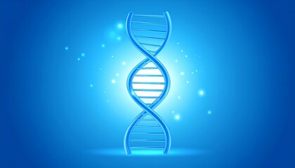 Illustration of a detailed, luminous DNA strand model against a radiant, blue backdrop