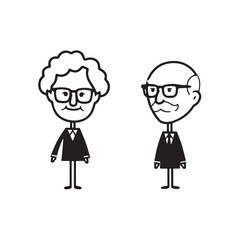 Old people black and white illustration vector image simple minimalist artwork design template