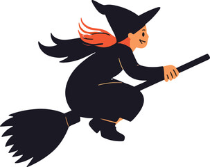 halloween witch with broom