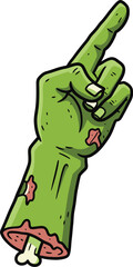 Spooky Cartoon Zombie Hand Illustration Pointing with Bone Detail Vector