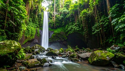 Lush waterfall in a tropical forest