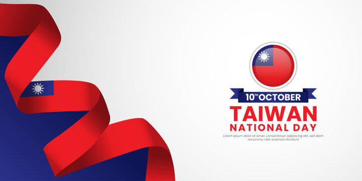 Taiwan national day banner background 10th october design element with waving ribbon flag - Powered by Adobe
