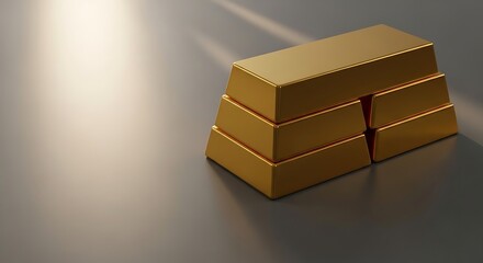 Shiny Gold Bullion Bar Studio Photograph on Minimal Gray Surface
