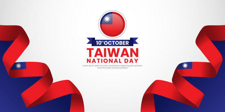 Taiwan national day banner background 10th october design element with waving ribbon flag
