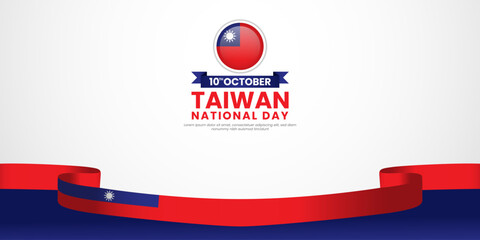 Taiwan national day banner background 10th october design element with waving ribbon flag