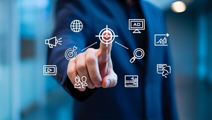 businessman pressing social network icon