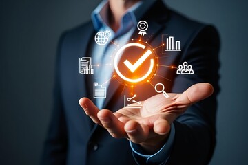 businessman pressing social network icon