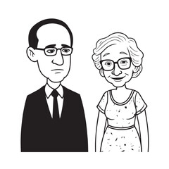 Old people black and white illustration vector image simple minimalist artwork design template
