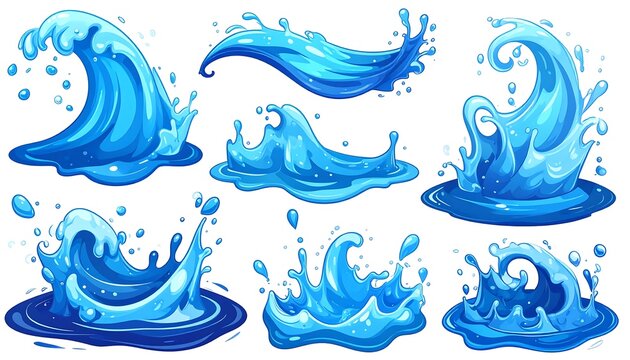 Cartoon water splashes and waves