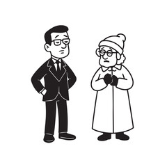 Old people black and white illustration vector image simple minimalist artwork design template
