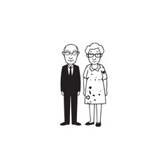 Old people black and white illustration vector image simple minimalist artwork design template
