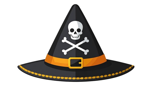 Cartoon witch hat with skull and crossbones