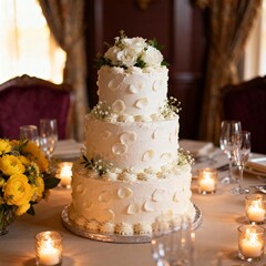 럭셔리3단웨딩케이크와촛불테이블세팅