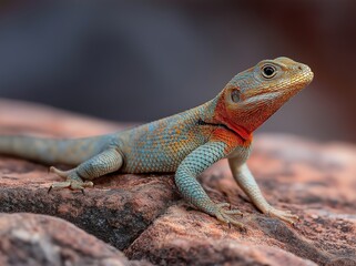 Camouflaged red-bellied reptile hunting insects on rocky outcrops in golden African savannah, animal behavior research visual.
