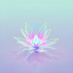 Obraz premium Ethereal glowing holographic lotus flower on a serene pastel purple gradient background