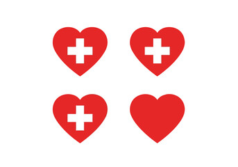 Obraz premium Illustration of four red hearts with white cross