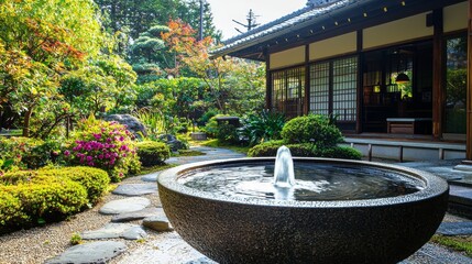 Japan Home Front Yard Garden Fountain Stone bowl Decoration Traditional Style