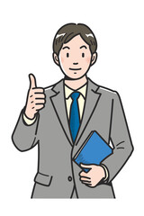 Obraz premium Japanese Businessperson in Suit – Thumbs Up Pose, Upper Body
