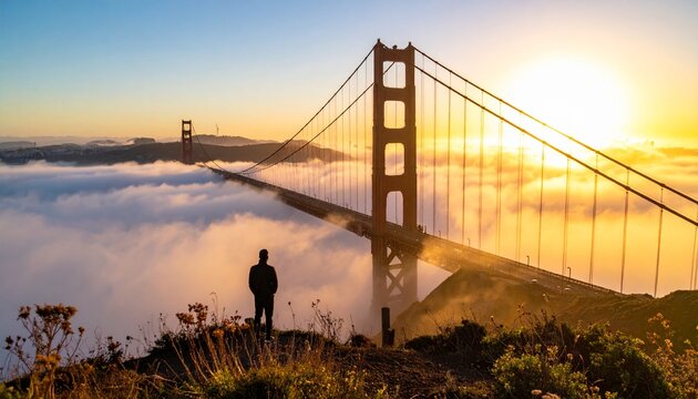 Golden Gate Bridge Silhouette Awe-Inspiring Sunrise over San Francisco's Iconic Landmark