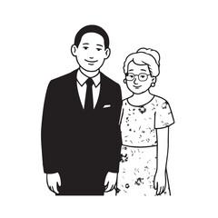 Old people black and white illustration vector image simple minimalist artwork design template
