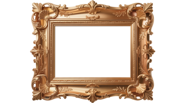 Golden baroque ornamental frame. Antique gold frame isolated on white background
