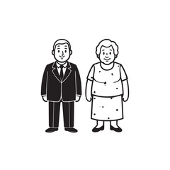 Old people black and white illustration vector image simple minimalist artwork design template
