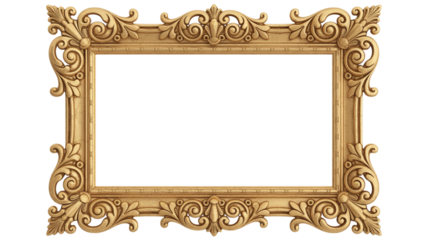 Golden baroque ornamental frame. Antique gold frame isolated on white background