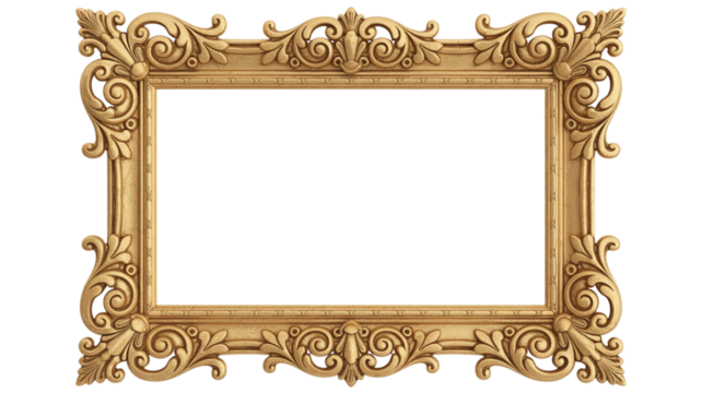Golden baroque ornamental frame. Antique gold frame isolated on white background
