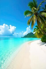 Turquoise Water Laps Pristine White Sand Beach in the Maldives Idyllic Tropical Paradise, Perfect for Travel and Tourism Promotion